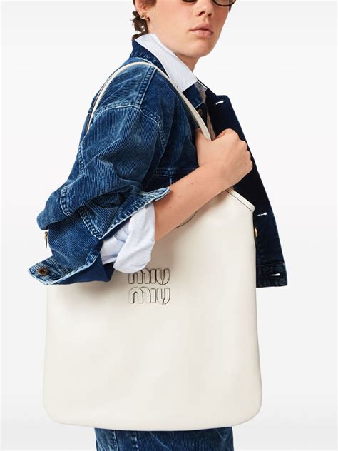 miu miu ivy logo-appliqué tote bag|Leather and Woven Designer Tote Bags For Women .